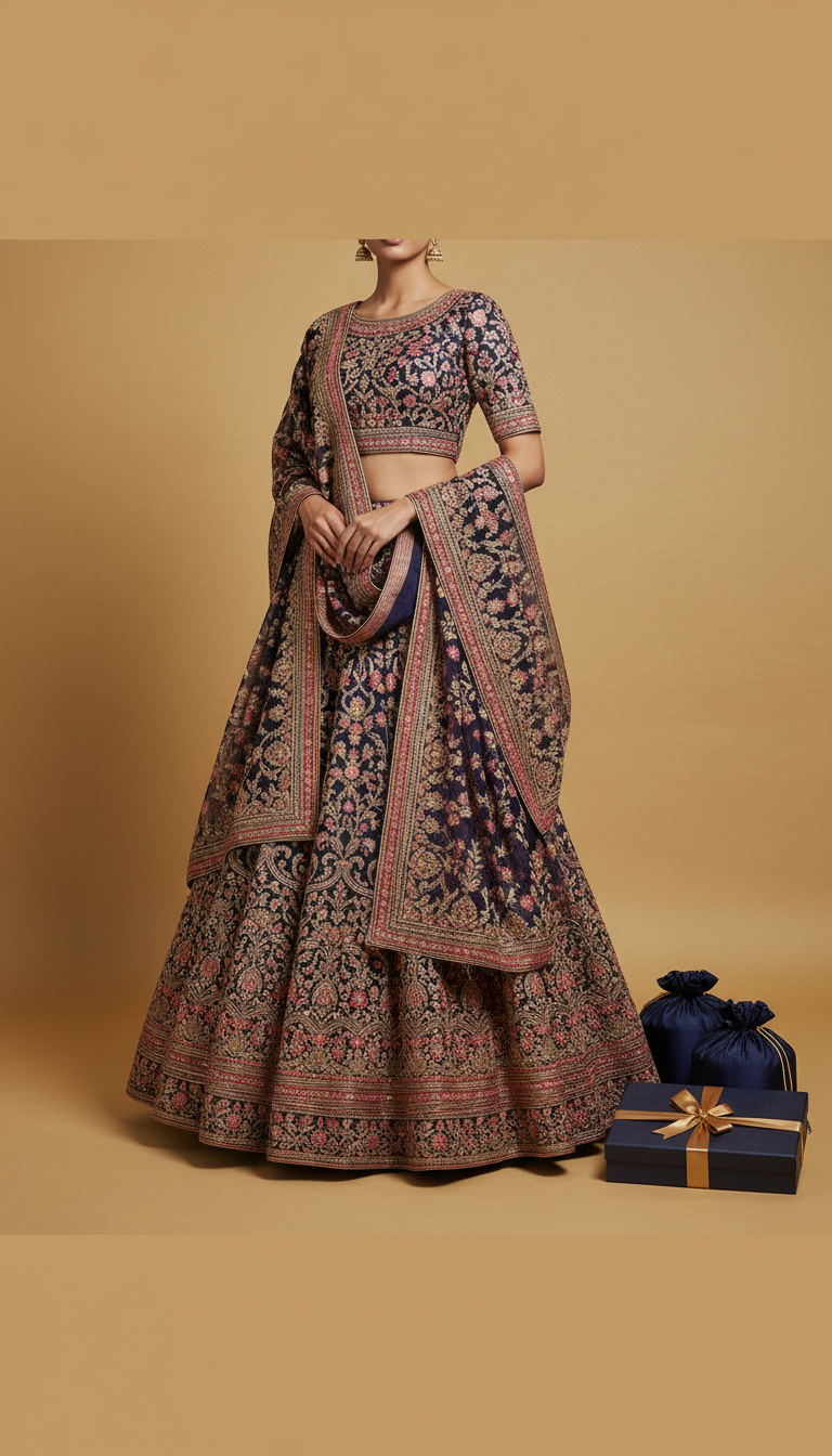 Royal Indigo Embroidered Lehenga