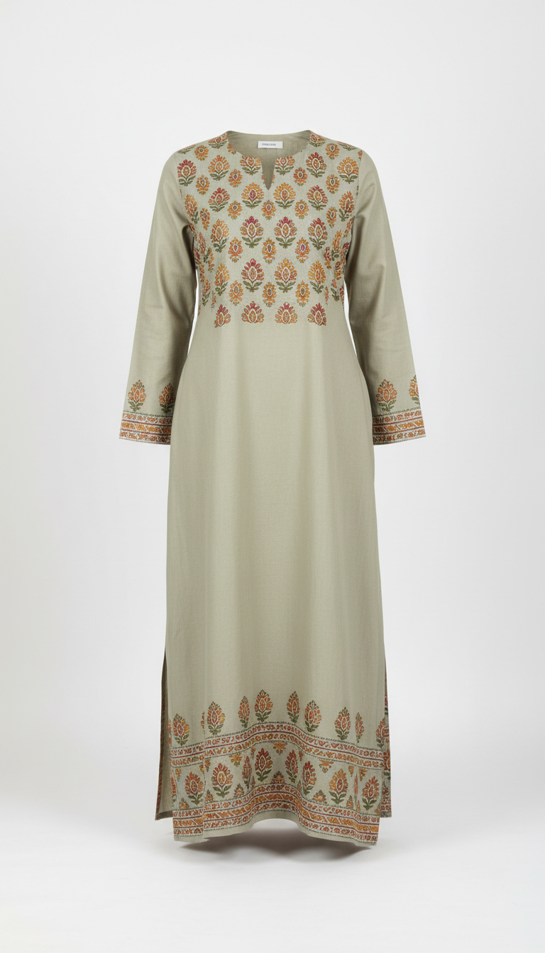 Subtle Sage Cotton Kurti with Exclusive Print