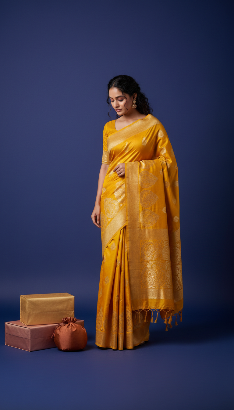 Marigold Yellow Zari-Work Saree